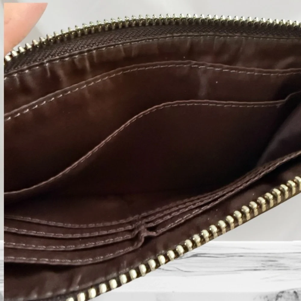 Coach Zippy Brown Jacquard Canvas Wristlet Wallet